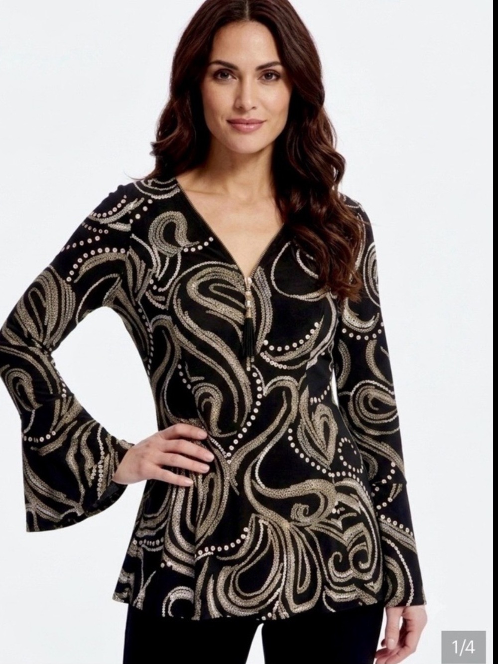 Joseph Ribkoff Geometric
Dotted Zip-Front Bell Sleeve
Tunic Women's 16